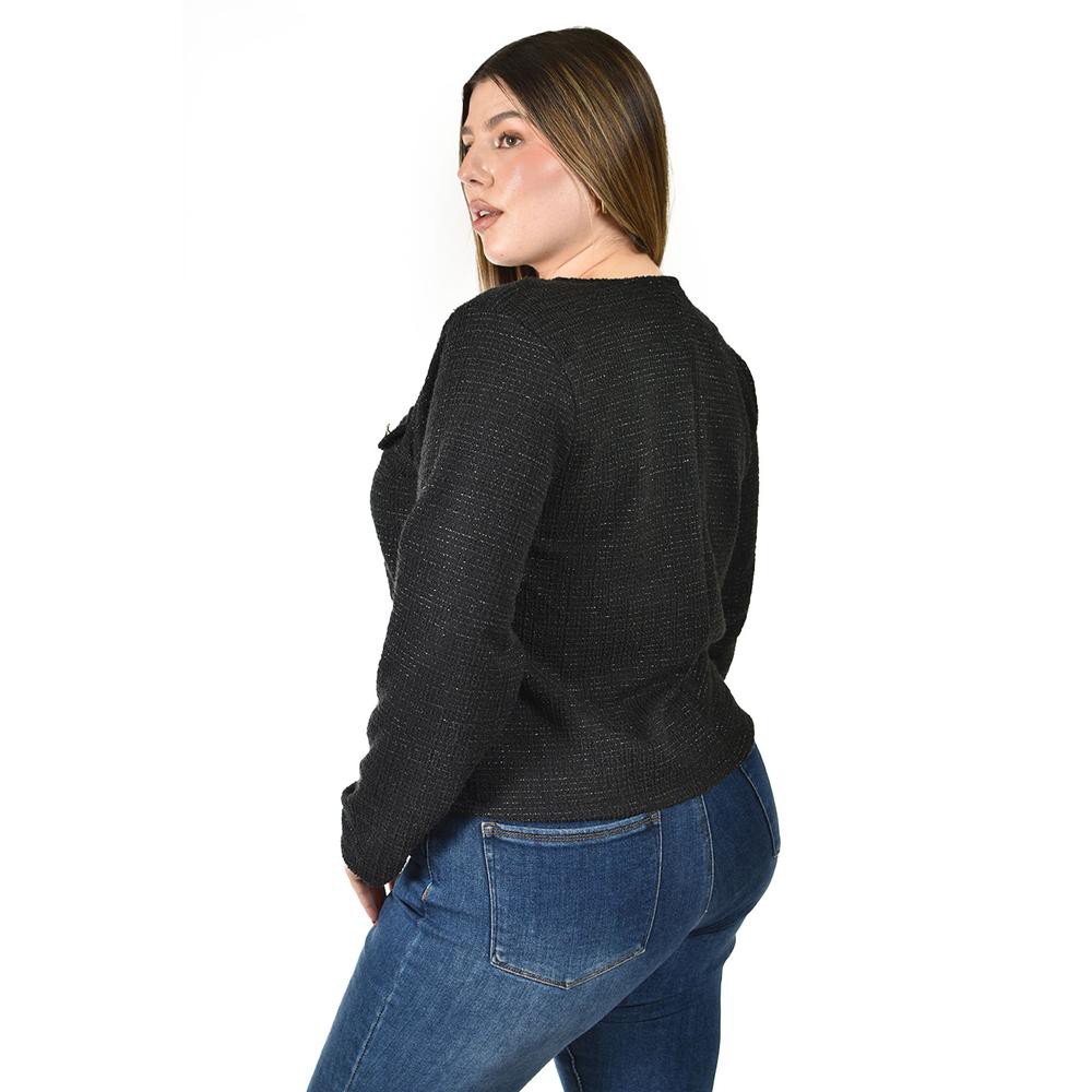 Blazer con textura tweed Roman Fashion /Tallas Extras, 8067 (Negro) image number null