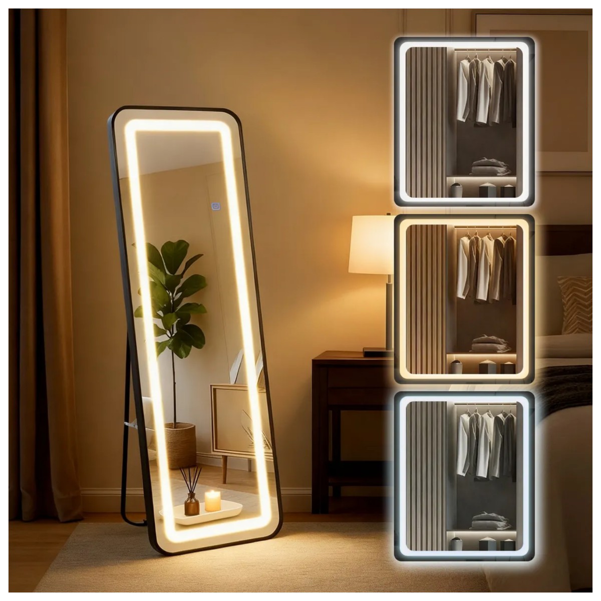 Espejo Rectangular Completo Piso Pared Full 3 Luces image number null