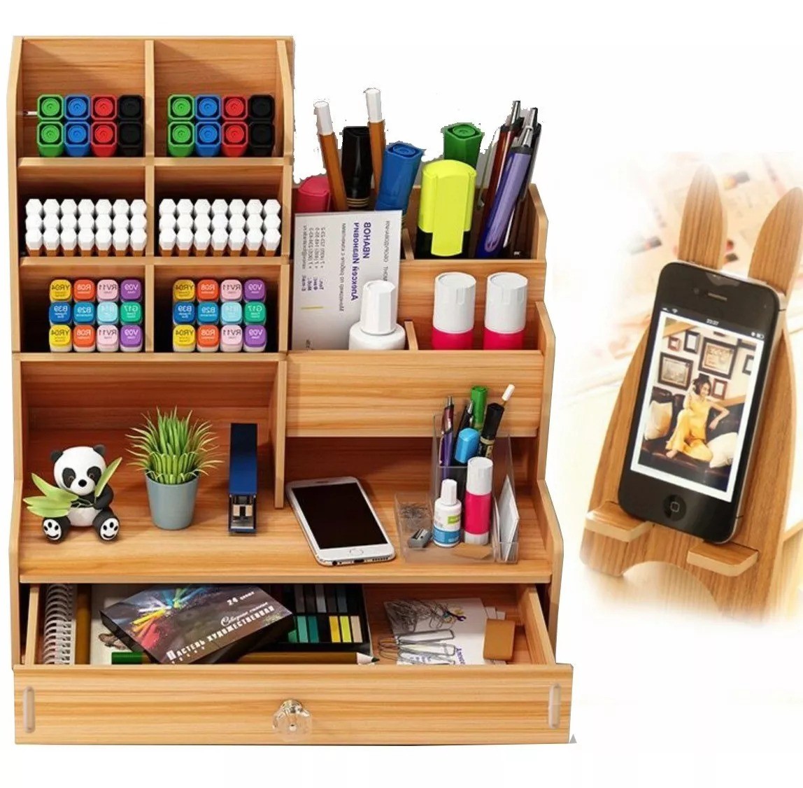 Organizador De Escritorio Madera Oficina Con Cajonera image number null