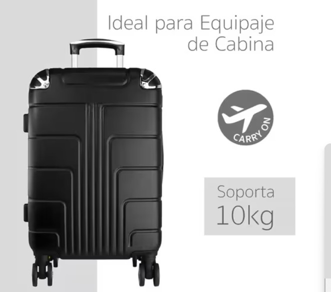Maleta 10 Kg Cabina Candado Seguridad Doble Llanta 360 Negro image number null