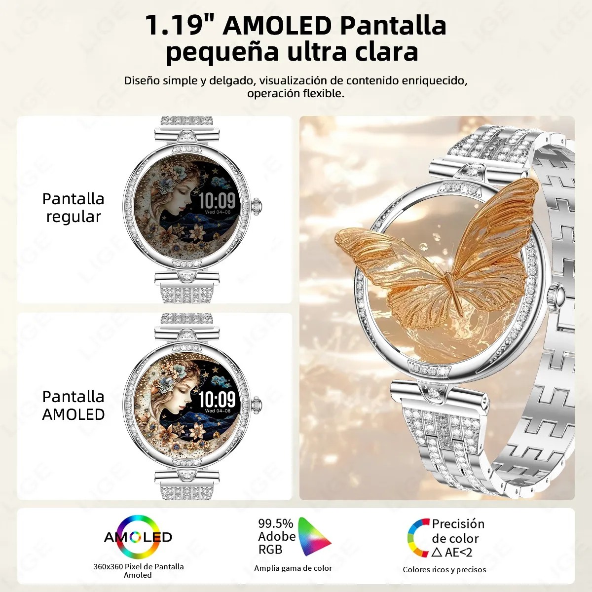 Reloj Inteligente Mujer 1.19 Amoled Relojes Ip68 Impermeable Deportivos Smartwatch Damas Elegante image number null