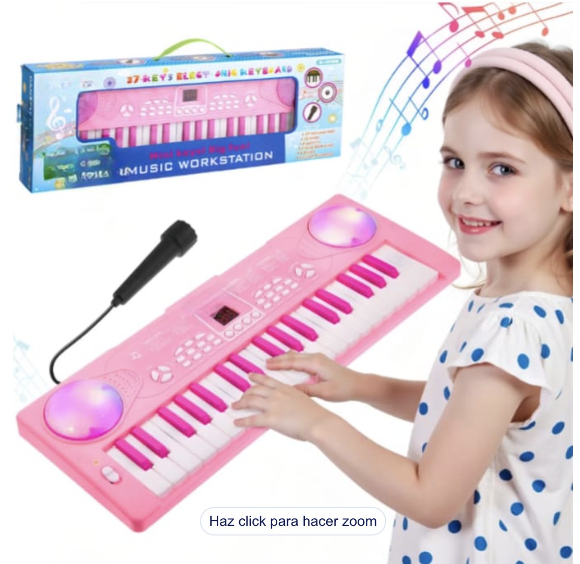 Piano Teclado Musical Para Ni&ntilde;os Micr&oacute;fono Modelo Rosa image number null