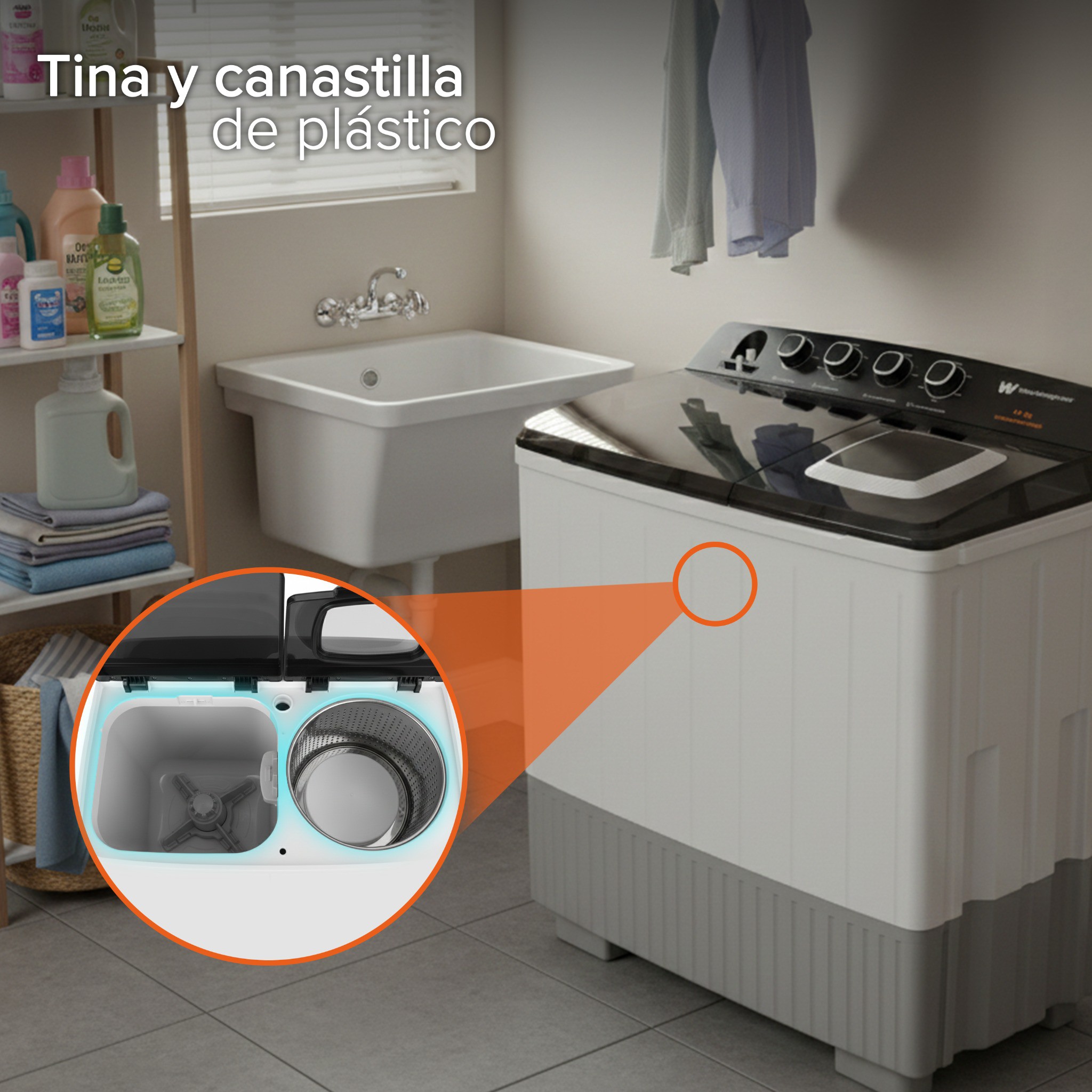 Lavadora doble tina | 19 kg White Westinghouse 4 niveles de agua 4 perillas de control Bajo consumo de energ&iacute;a image number null