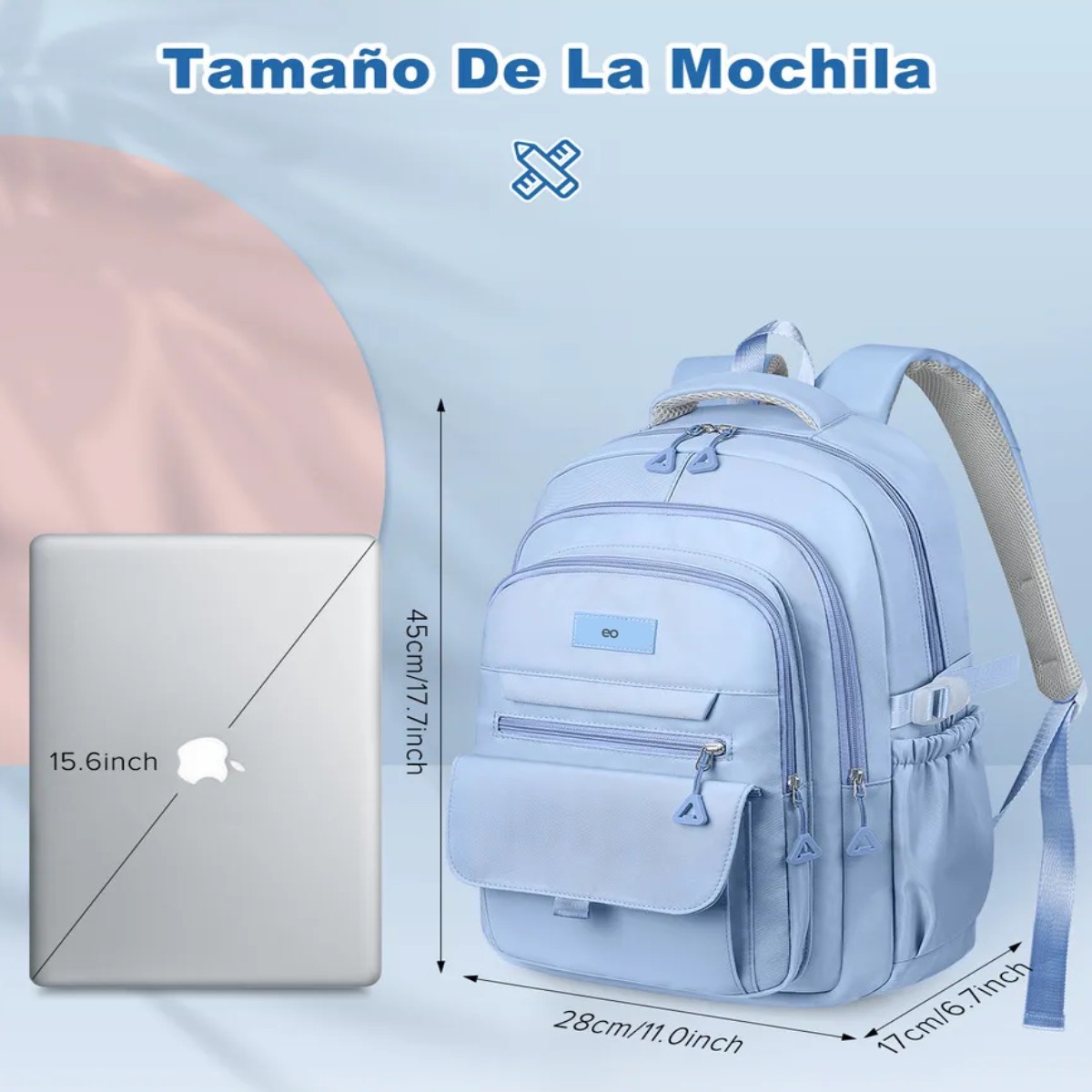 Mochila Escolar Viaje Bolsa Para Laptop 16 Color Azul Claro image number null