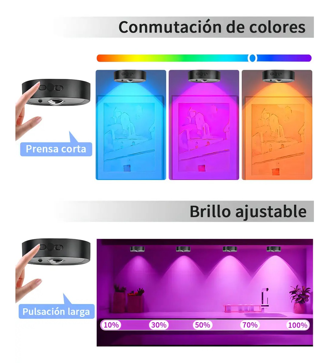 Luces con Mando a Distancia Bajo el Gabinete Inal&aacute;mbricas Negro image number null
