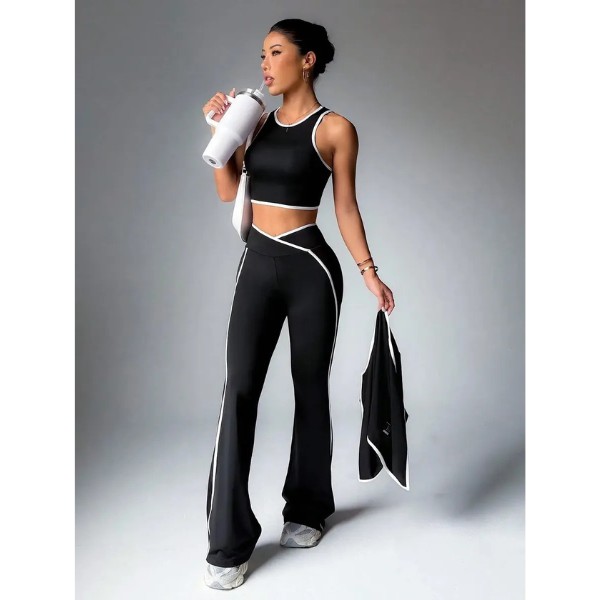 Conjunto Deportivo Mujer 3 Piezas Leggings Crop Top y Chaqueta, Set Gym Running Fitness Ajuste C&oacute;modo image number null