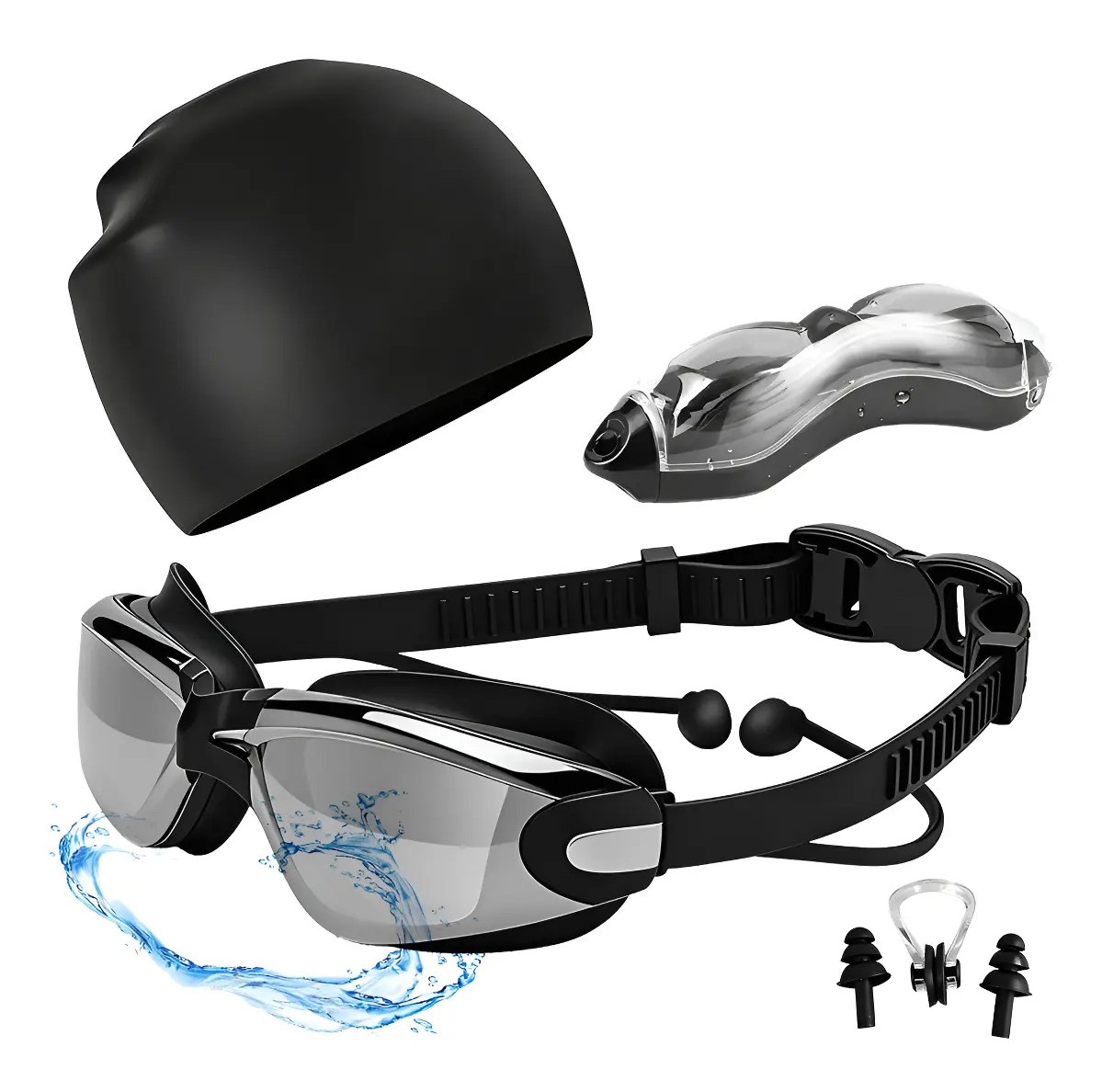Gafas Nataci&oacute;n Protecci&oacute;n Uv Sin Fugas Antivaho Adulto 5en1 Negro image number null