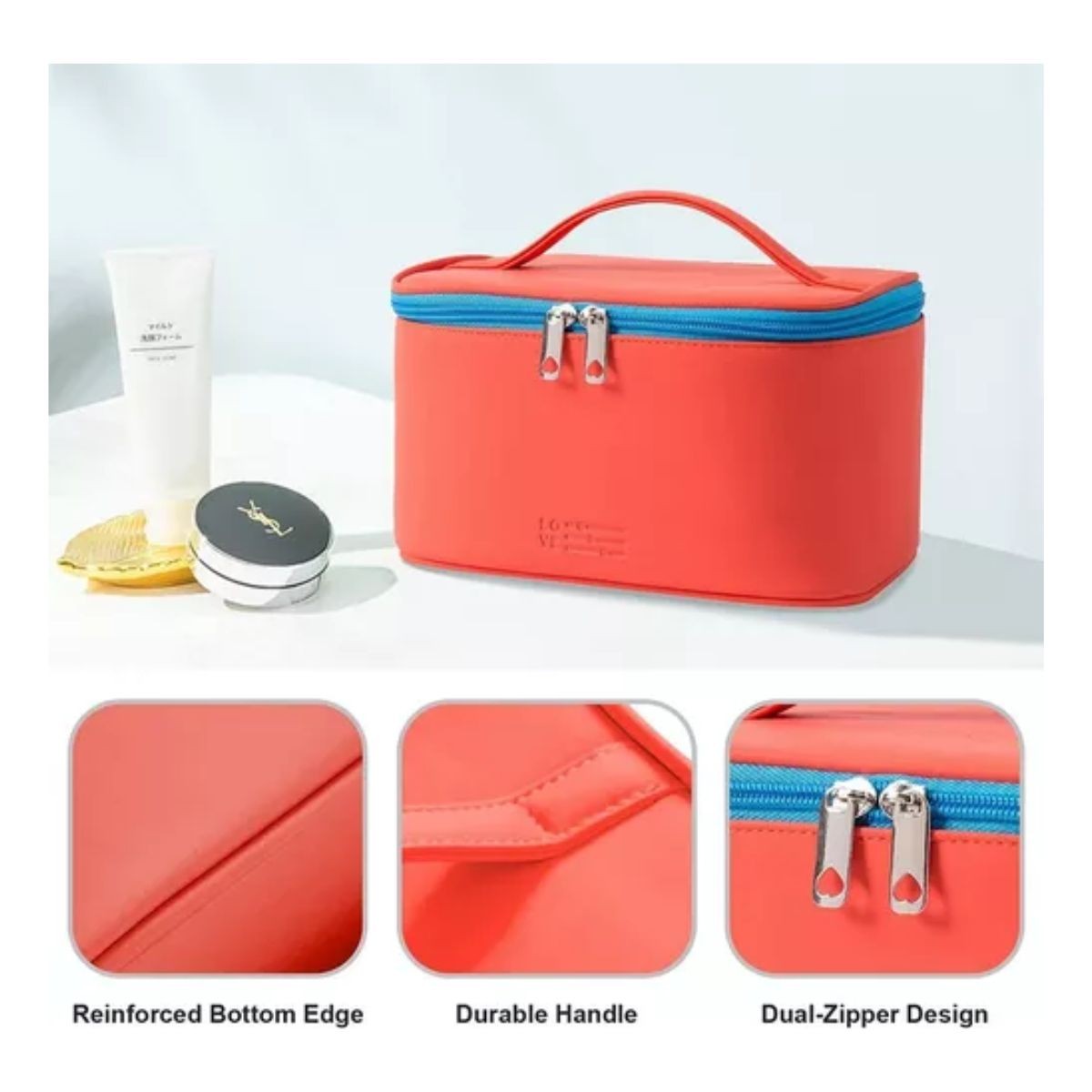 Bolsa De Maquillaje Cosm&eacute;ticos Viaje Organizador Impermeable Rojo image number null
