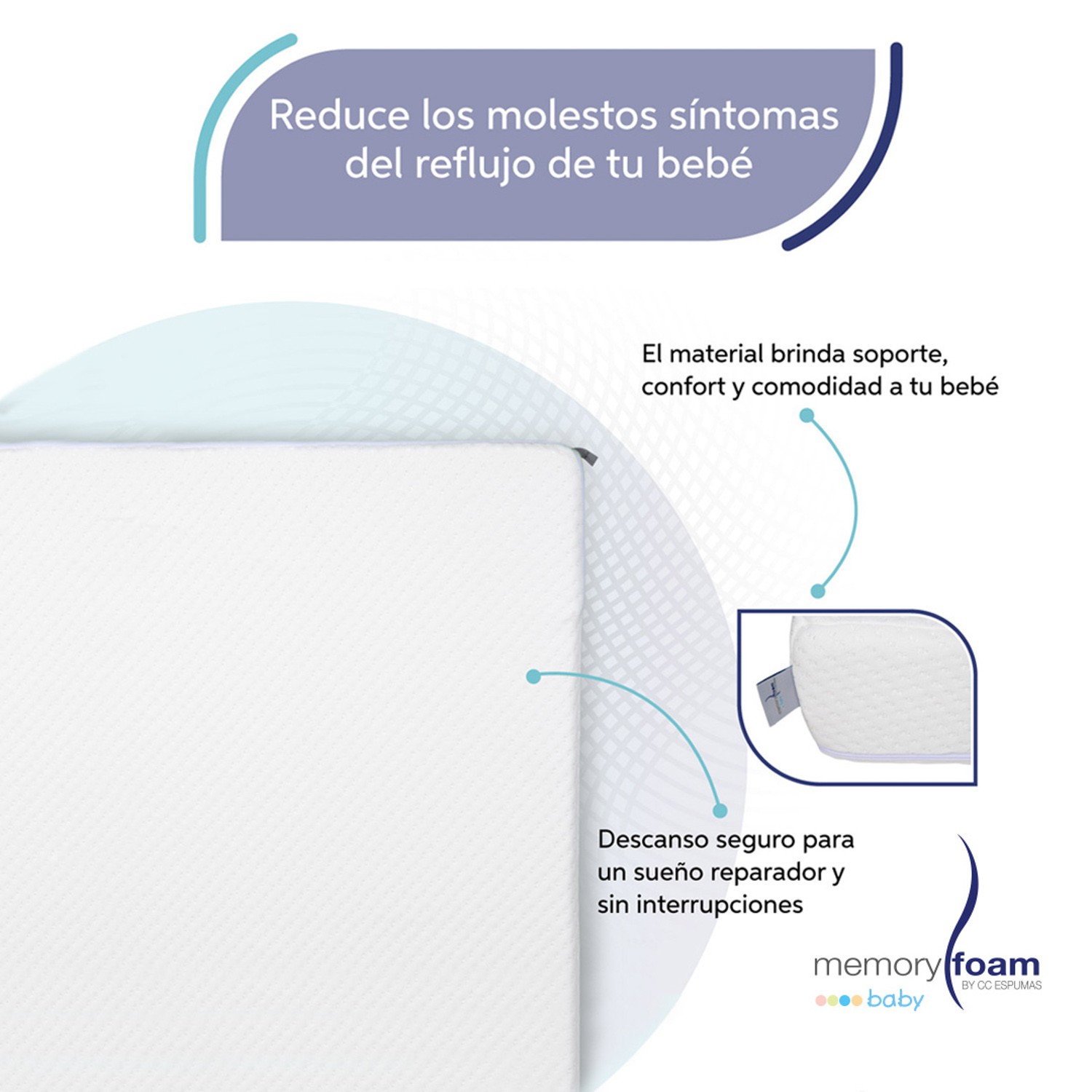 Memory Foam Colch&oacute;n Antirreflujo para Cuna de Viaje, 140 x 80 x 12 cm. image number null