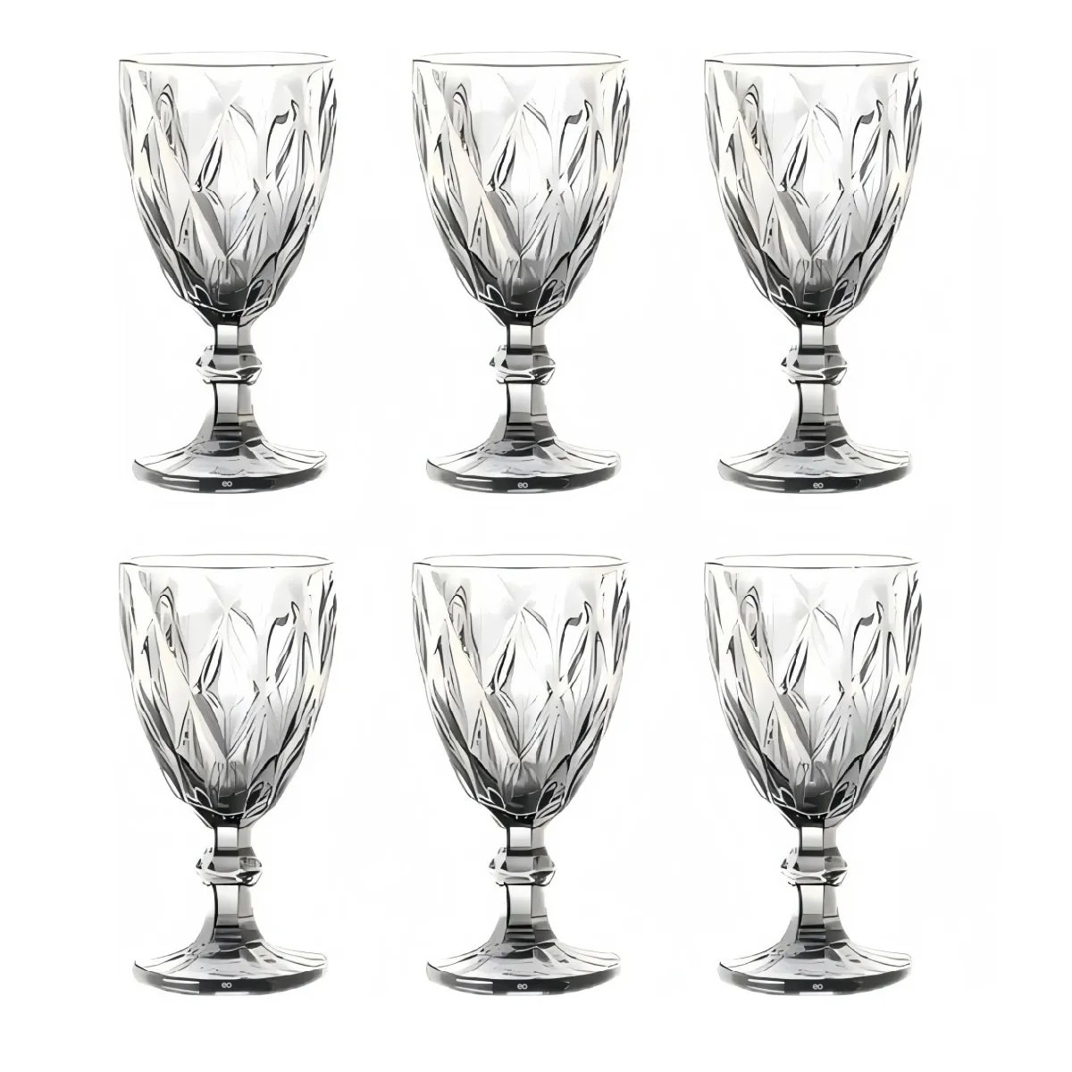 6 Pzs Copa De Vino Cristal De Agua Grabado Vidriera Vintage Transparente image number null