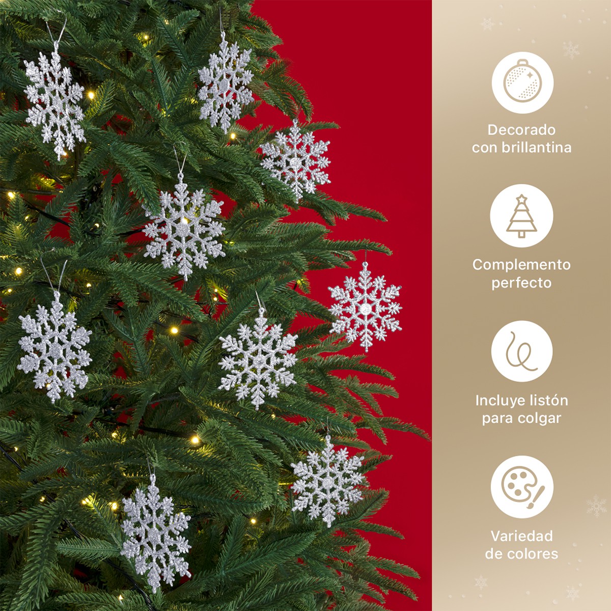 Decoraci&oacute;n Navide&ntilde;a con Adornos para &Aacute;rbol de Navidad (Copo Plateado) ESQUIMAL. image number null