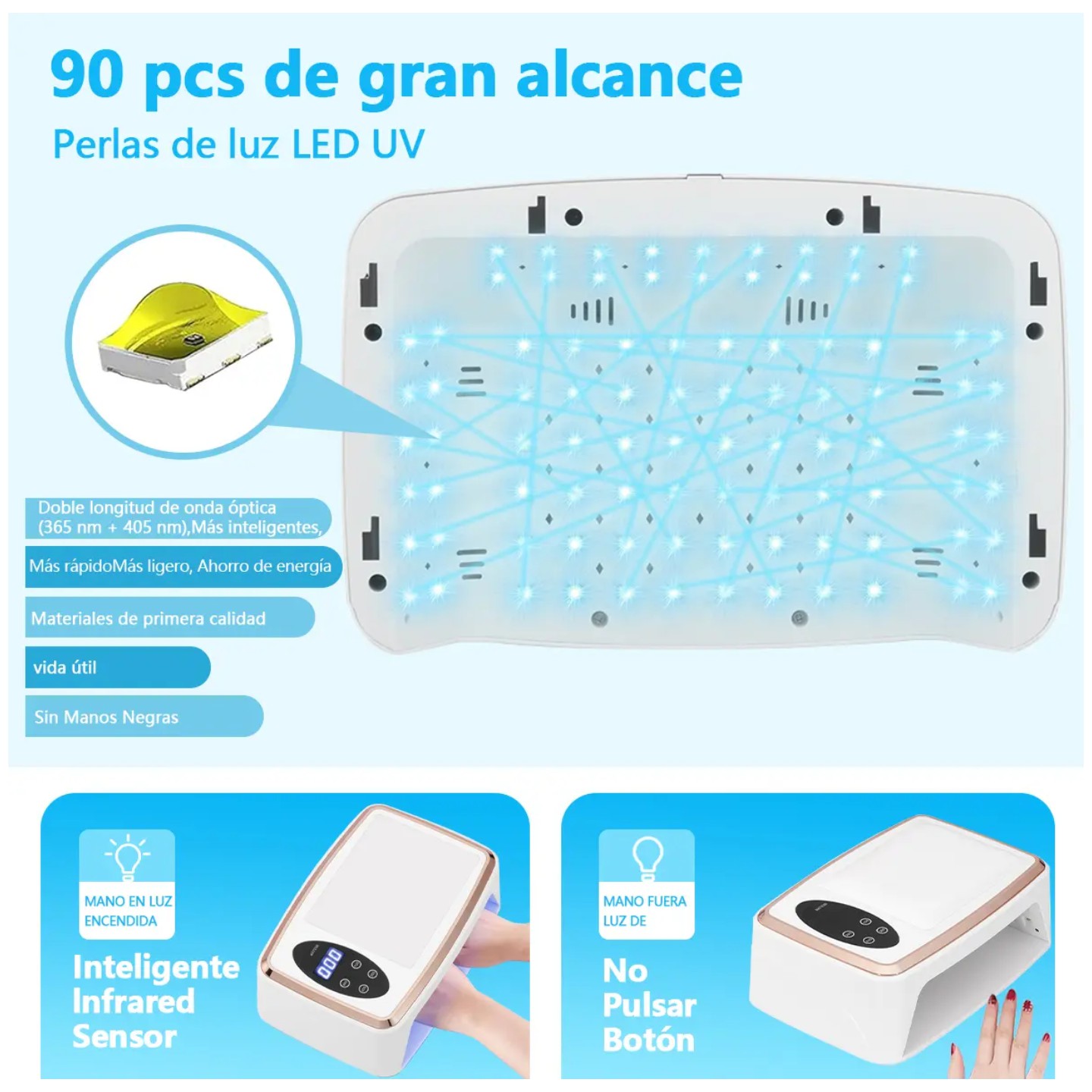 L&aacute;mpara De U&ntilde;as Uv Profesional 380w/90led Color Blanco image number null