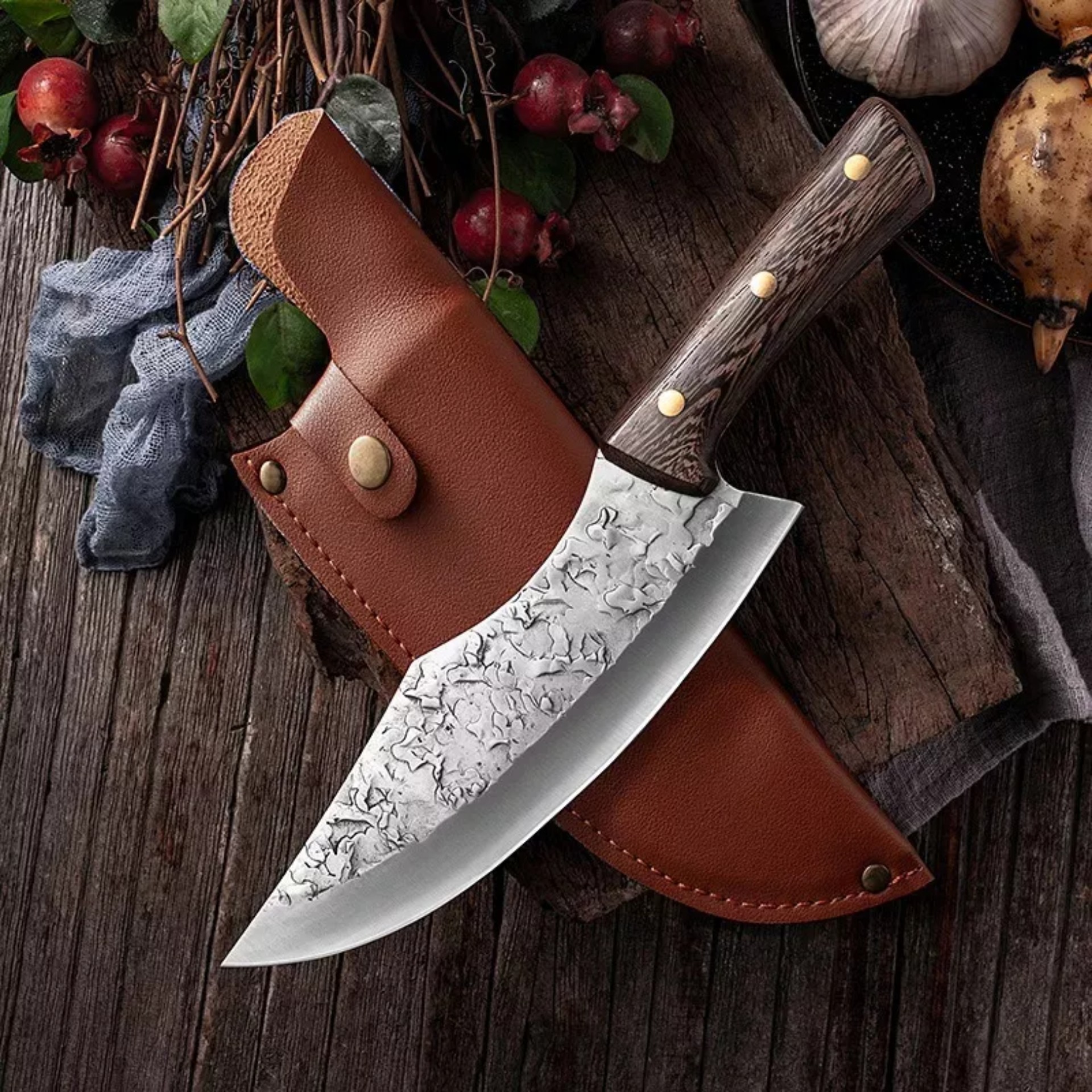 Cuchillo Chef De Cocina Profesional De Acero Forjado A Mano image number null