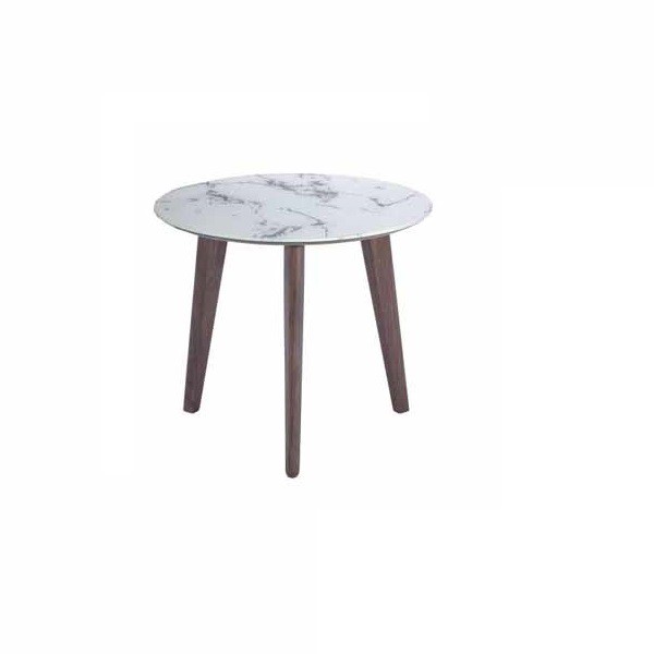 Mesa Lateral Casatti Marmol Blanco Cristal 47Cm Nogal y Blanco - Kessa. image number null