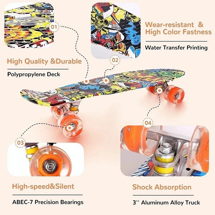 Skateboard Patineta Con Ruedas Transparentes Con Luz image number null