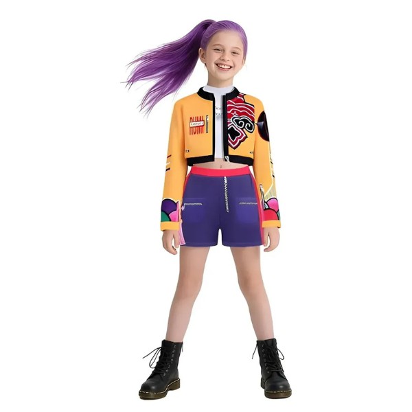 Disfraz Kpop Demon Hunters Idol para Ni&ntilde;a Cosplay Estilo Anime Rumi Conjunto Chaqueta y Short Fiesta Halloween image number null