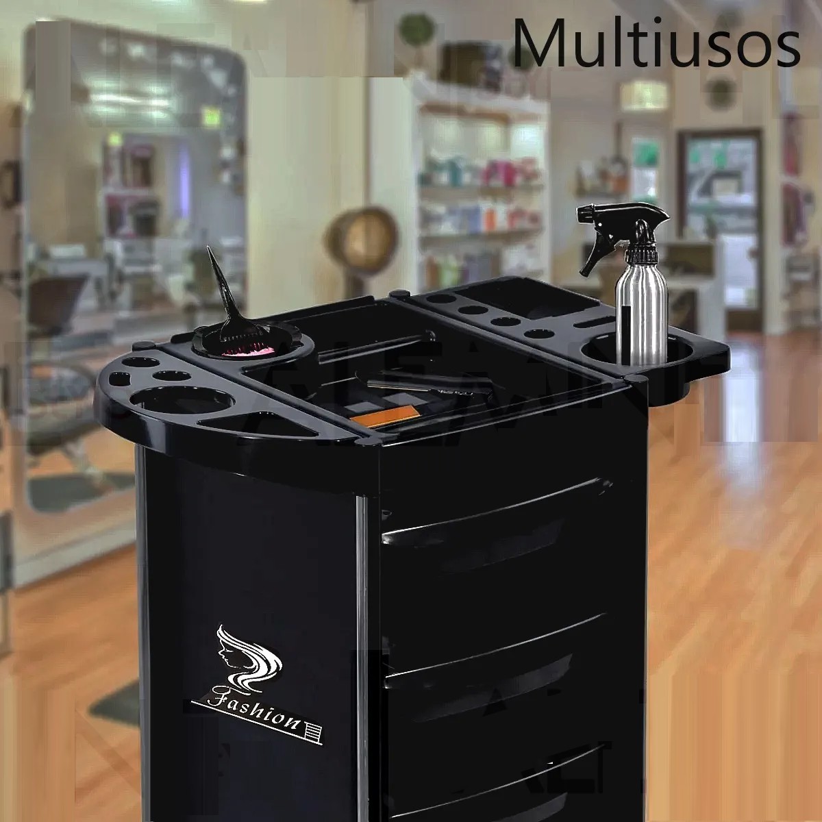 Carrito Auxiliar Alemine Negro Est&eacute;tica/Belleza 4 Cajones 83cm image number null
