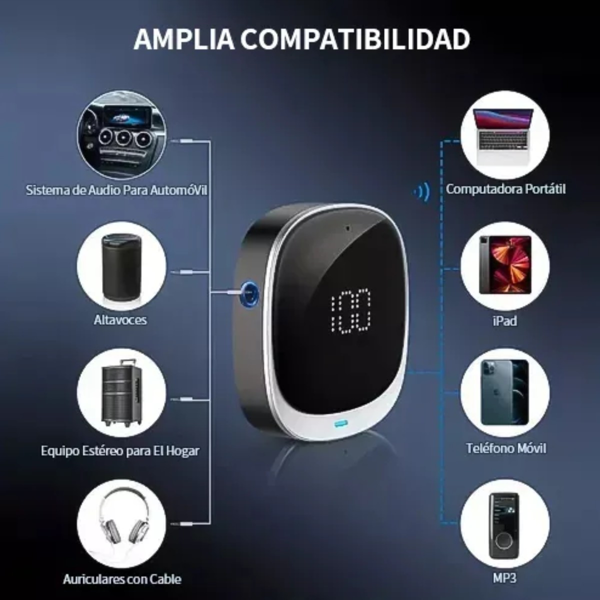 Adaptador Auxiliar Bluetooth Universal para Coches Receptor de Audio Inal&aacute;mbrico de 3.5 mm p/ M&uacute;sica image number null