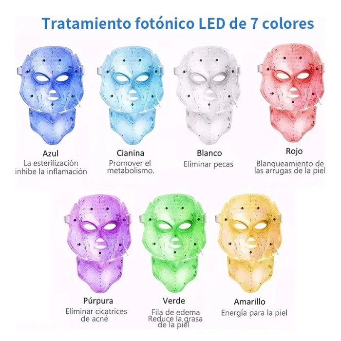 Mascara Facial LED 7 Colores para Cuidado Facial &middot; Terapia Lum&iacute;nica &middot; Antiedad &middot; Reafirmante &middot; Control Remoto Incluido image number null