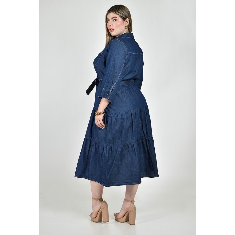 Vestido largo con cinto Roman Fashion /Tallas Extras, 2718 (Azul dark) image number null