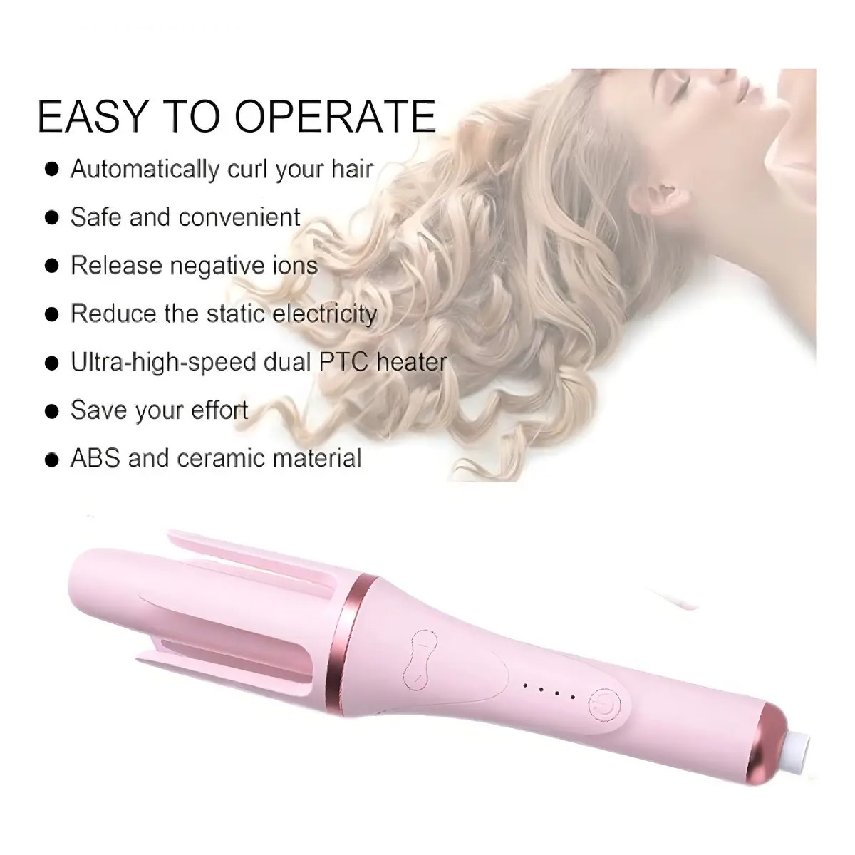 Rizadora Autom&aacute;tica con Cer&aacute;mica para Estilizar Cabello, 28 mm, Rosa image number null