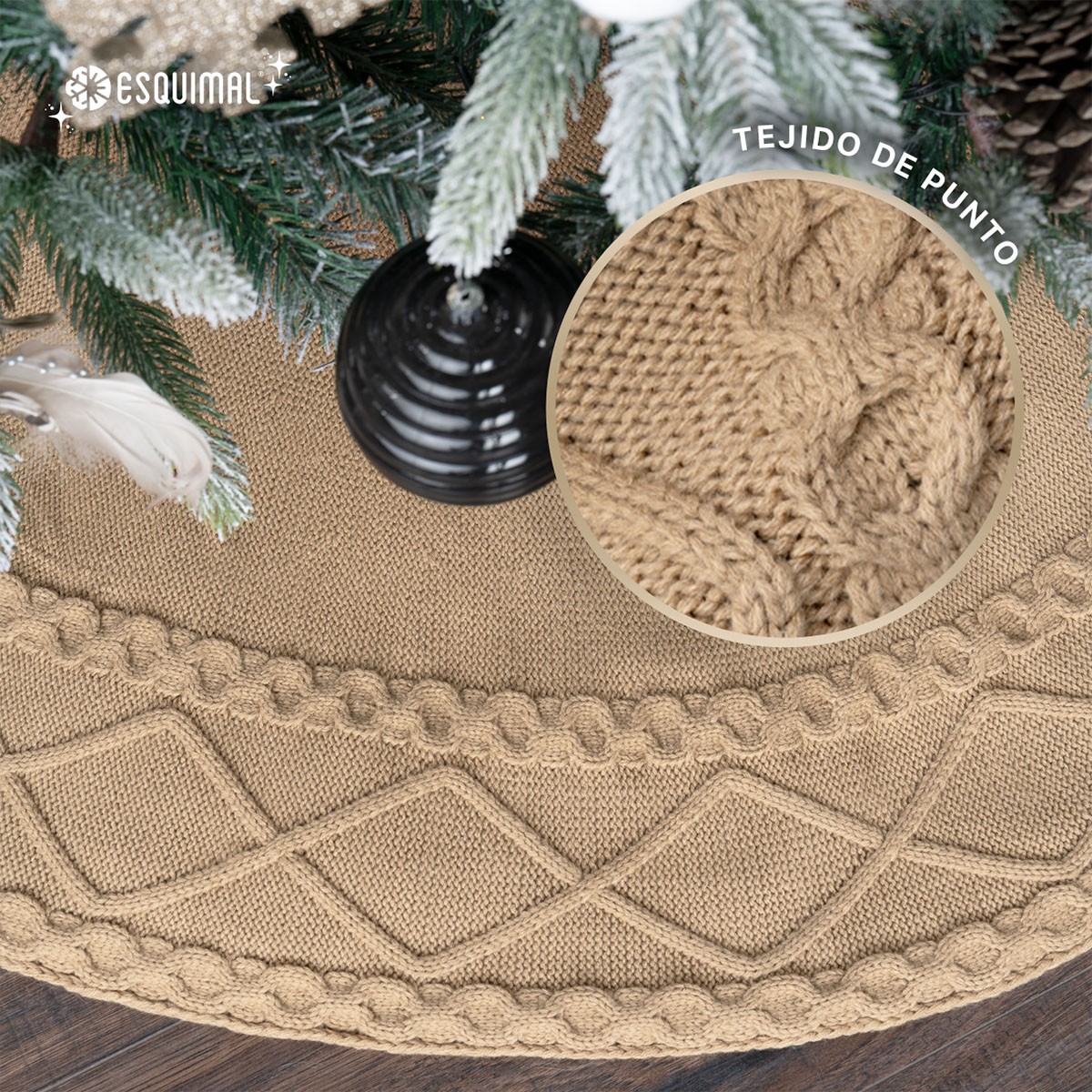 Pie de &Aacute;rbol de Navidad Tejido Tapete para Pino Navide&ntilde;o Falda para Decoraci&oacute;n Navide&ntilde;a Khaki ESQUIMAL image number null