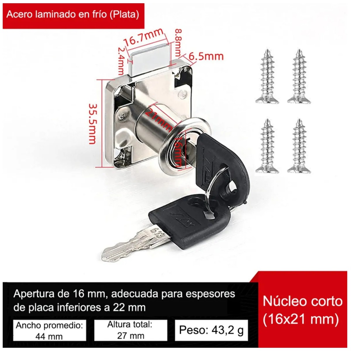 Set 12pcs Cerradura Chapa Para Muebles Cajones Closet Con Llaves Plata image number null