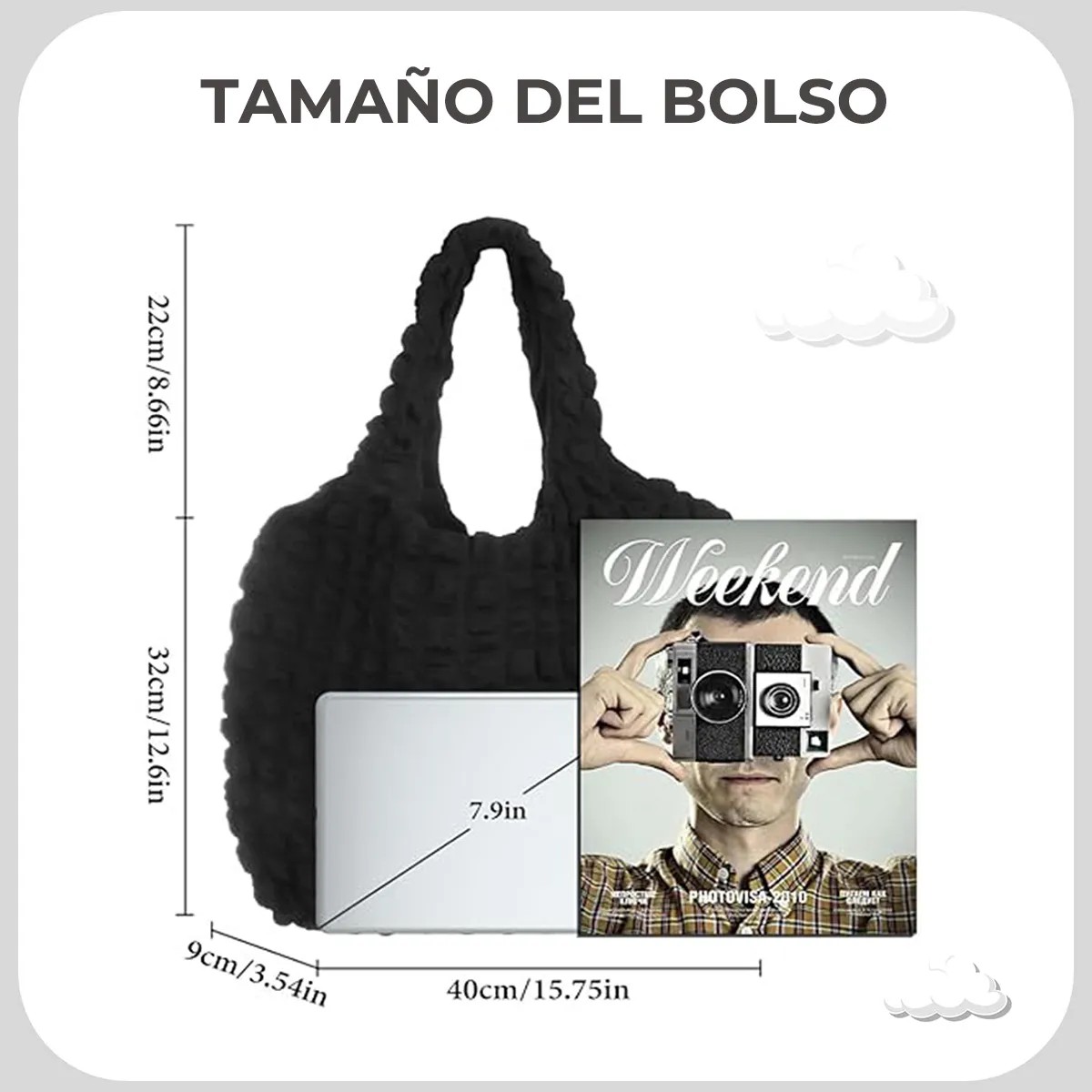 Bolso Hombro Bolsa Tote Mano Mujer Acolchada Cloud Burbujas image number null