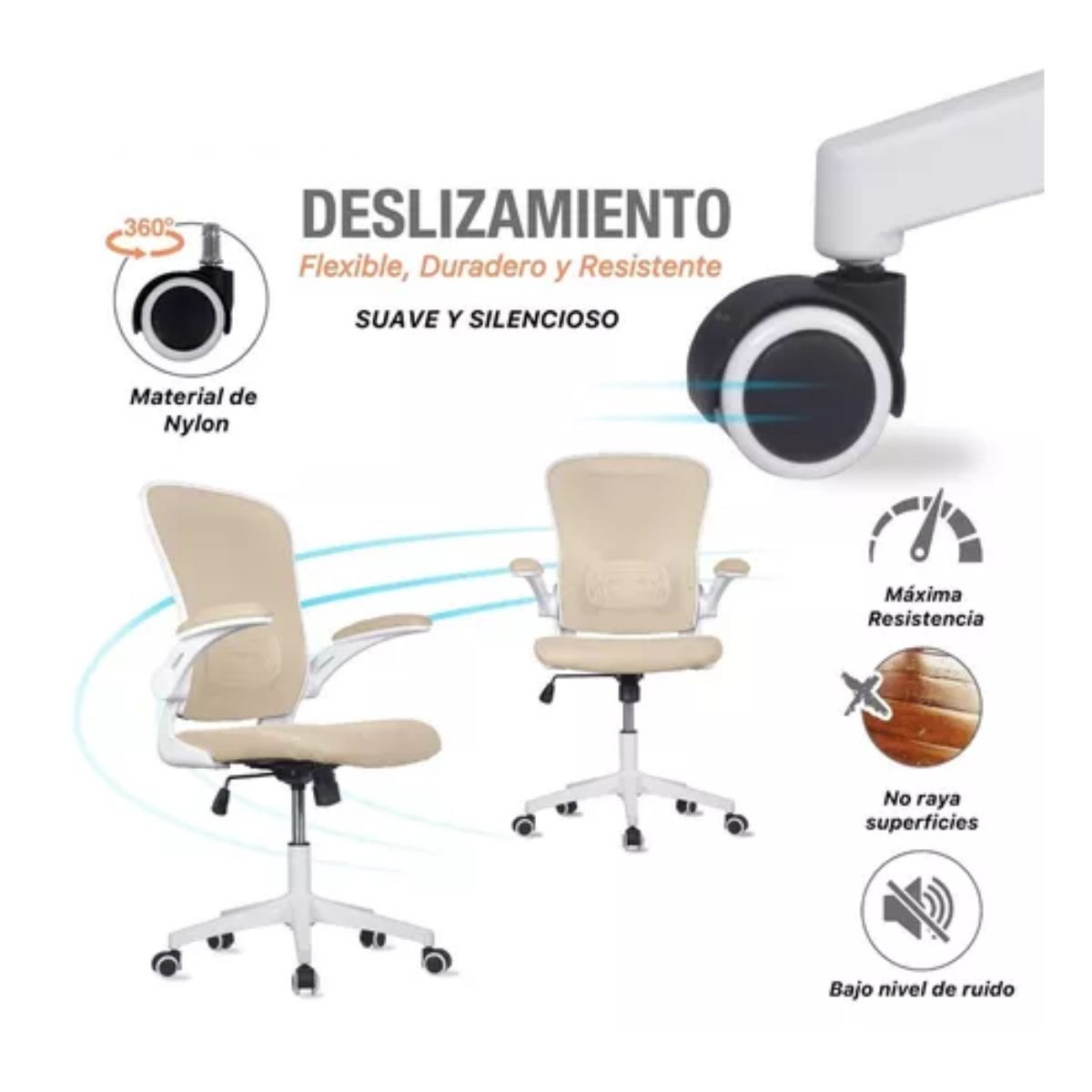Silla Oficina Ejecutiva De Escritorio Ergon&oacute;mica Color Beige Champagne image number null