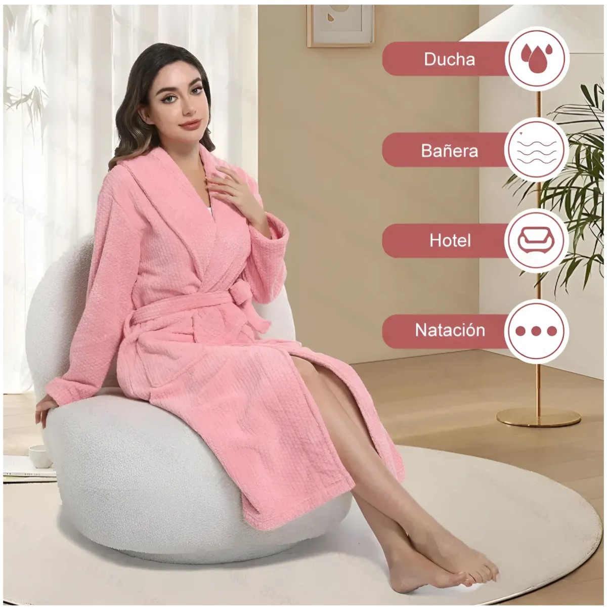 Toalla De Bata De Ba&ntilde;o Unisex S&uacute;per Absorbente Unitalla 3 Piezas Color: Rosa image number null