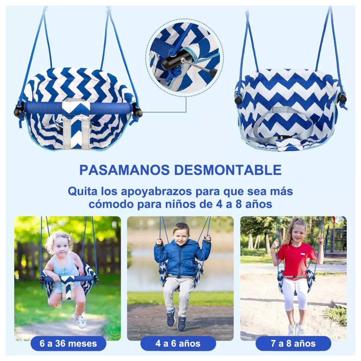 Columpio Infantil Jard&iacute;n Seguro Ajustable Resistente 40kg Azul image number null