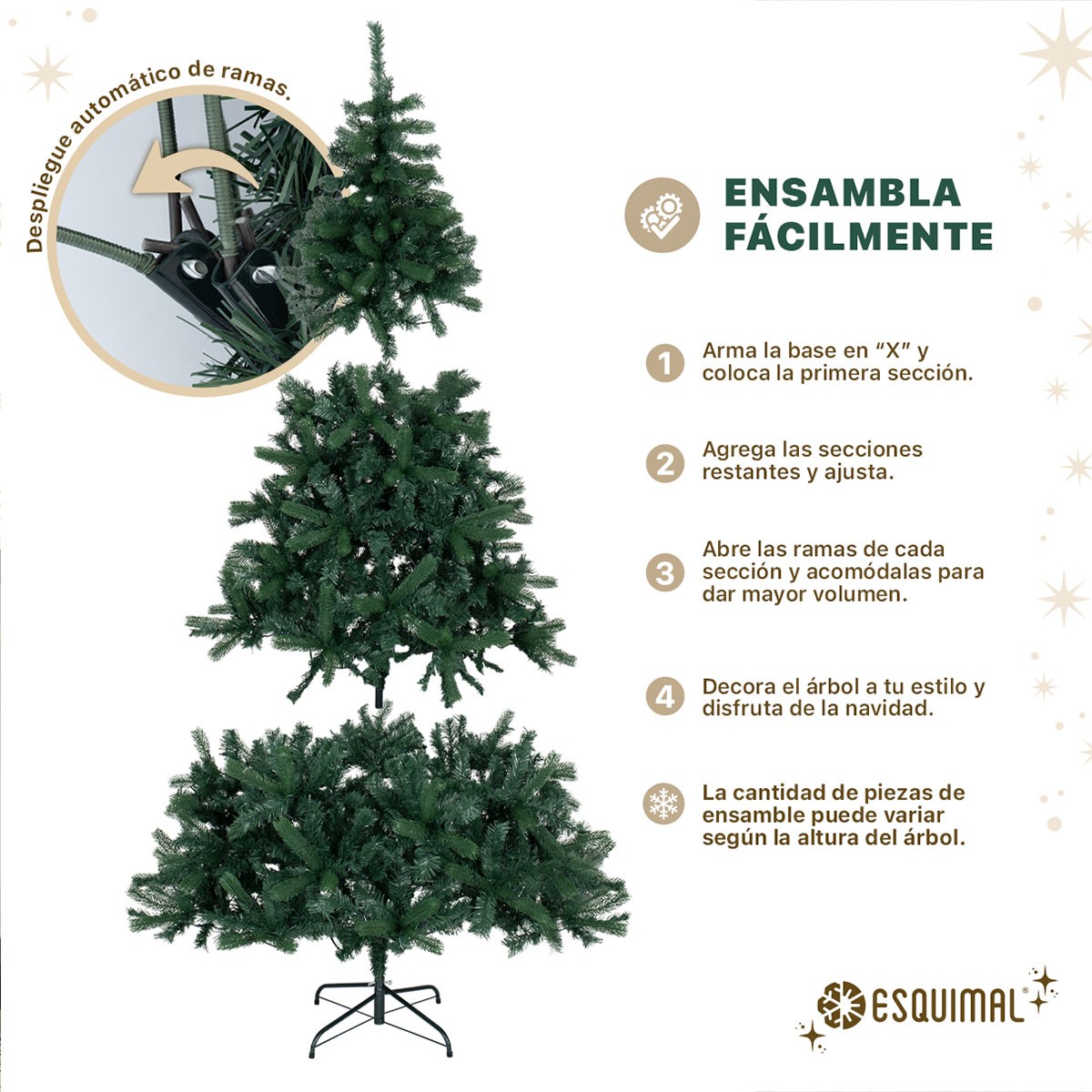 &Aacute;rbol de Navidad con Luz Led Pino Navide&ntilde;o 2.2m 1334 Ramas Preiluminado - Verde Oscuro para ESQUIMAL image number null