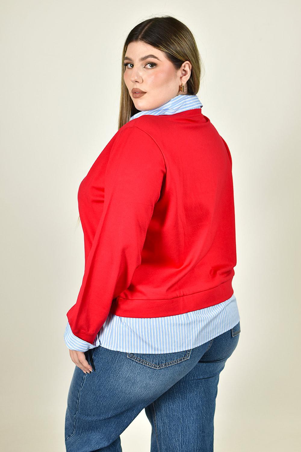 Sudadera combinada con bordado Roman Fashion /Tallas Extras, 5131 (Rojo) image number null