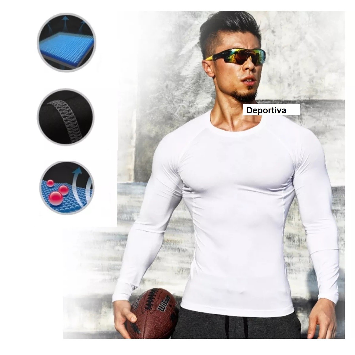Playera Licra Deportiva Secado R&aacute;pido De Compresi&oacute;n Blanco G image number null