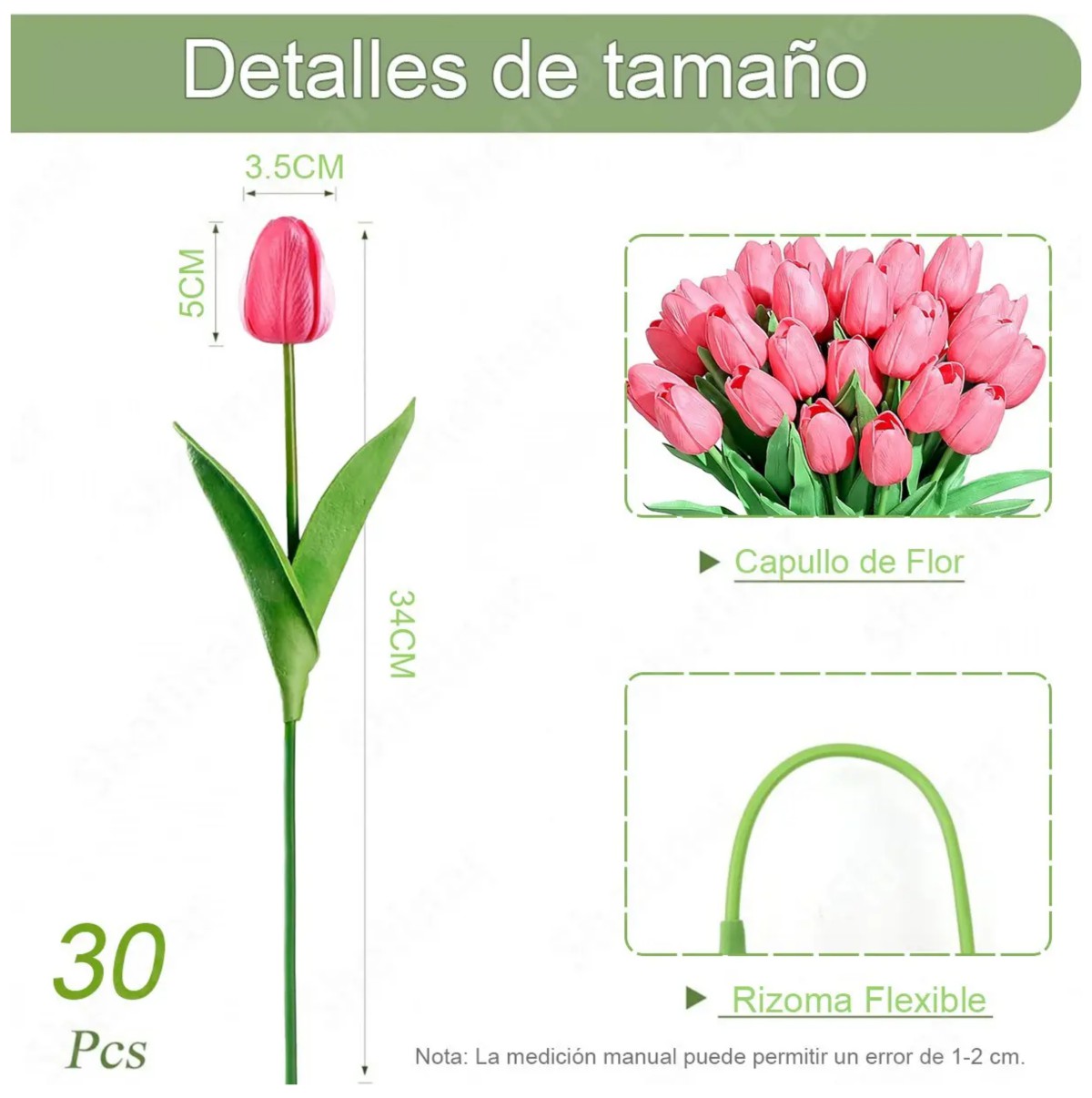 Flores Tulipanes Artificiales 30 Piezas Color: Rosa image number null