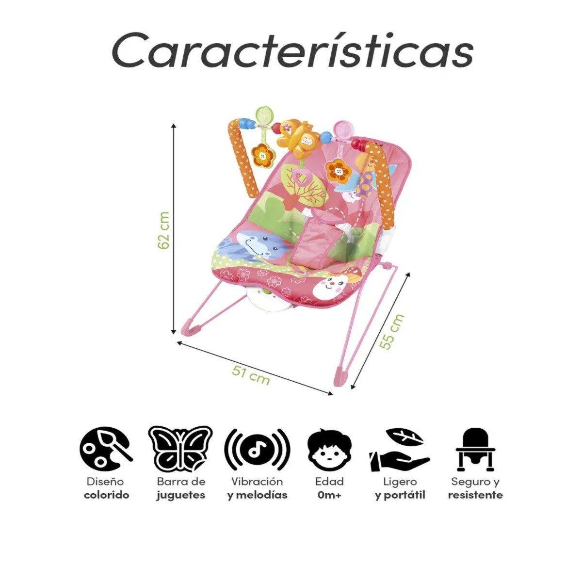 Silla vibradora mecedora de beb&eacute; musical con juegos color Rosa image number null