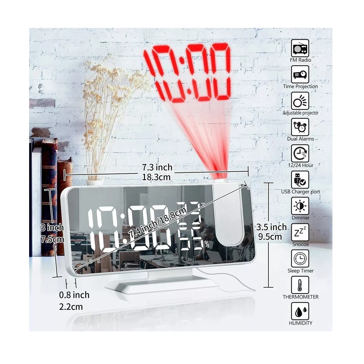 Reloj Despertador Led Con Radio y Proyector, Pantalla Grande image number null
