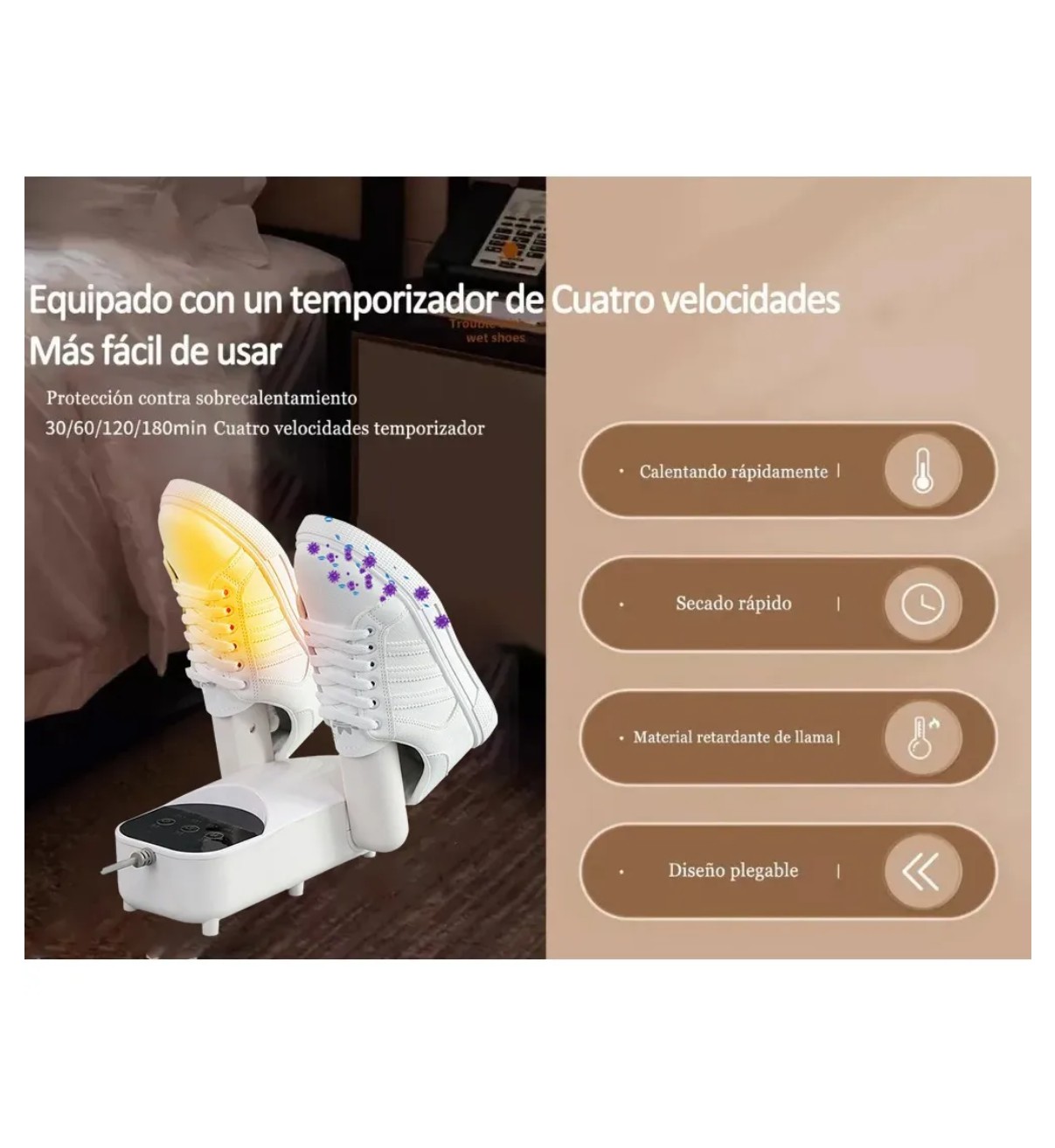 Secador El&eacute;ctrico De Zapato Ozono Desodorizaci&oacute; Telesc&oacute;pico blanco Bloosom image number null