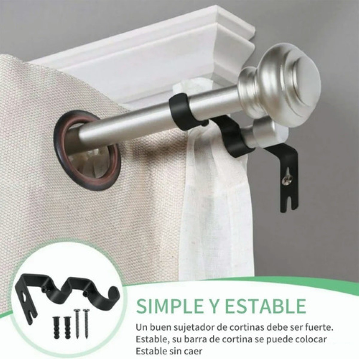 Soporte Set 3 Cortinero Para Pared Ajustable Gancho Doble image number null