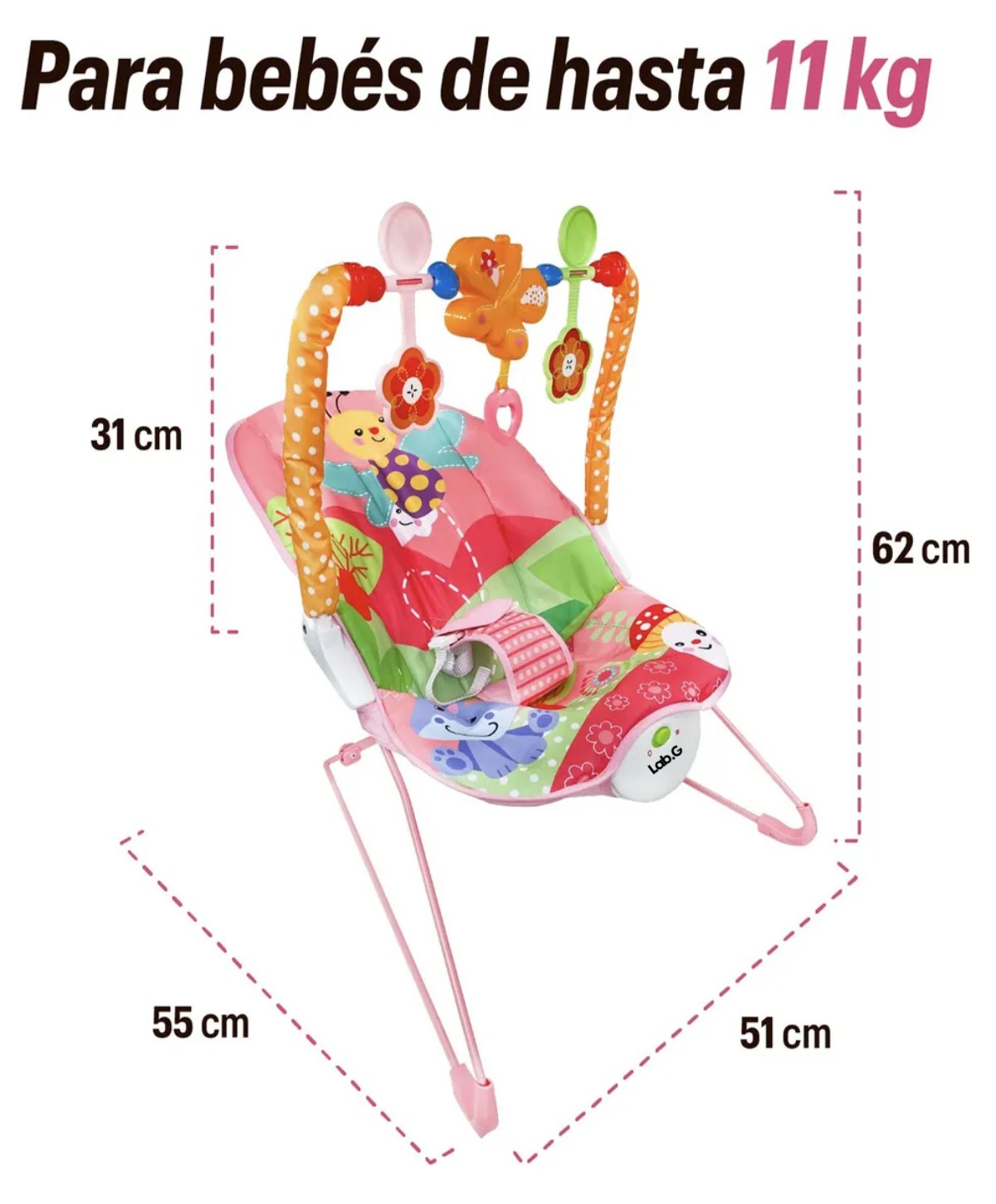 Bouncer Cartoon deluxe silla vibradora mecedora de bebe musical con juegos Rosa image number null