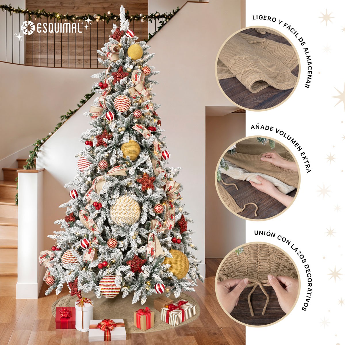 Pie de &Aacute;rbol de Navidad Tejido Tapete para Pino Navide&ntilde;o Falda para Decoraci&oacute;n Navide&ntilde;a Khaki ESQUIMAL image number null