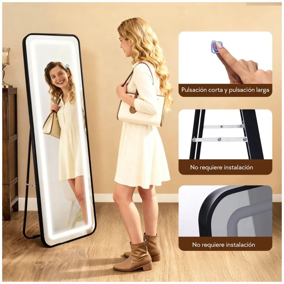 Espejo Rectangular Completo Piso Pared Full 3 Luces image number null