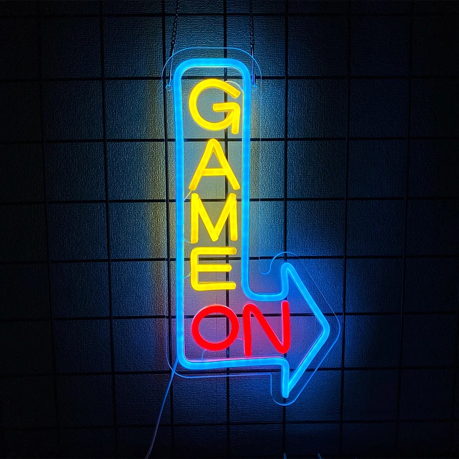 Letrero LED Ne&oacute;n Game On / Game Room Gamer USB Decoraci&oacute;n Cuarto Gaming, Pared Sala Juegos Dormitorio Regalo Gamer image number null