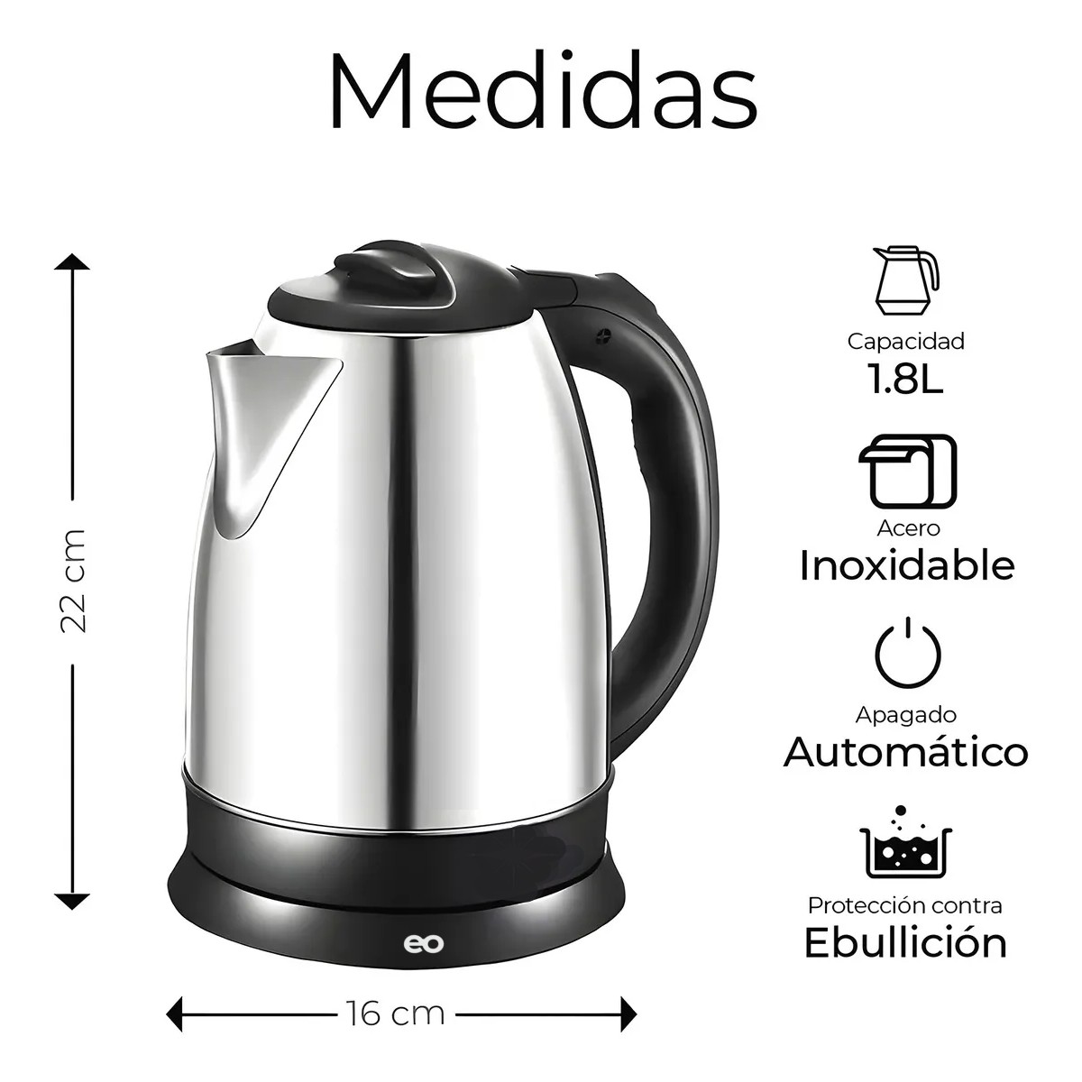 Hervidor De Agua El&eacute;ctrico Acero Inoxidable Capacidad 1.8 litros 1100 W Color Plateado image number null