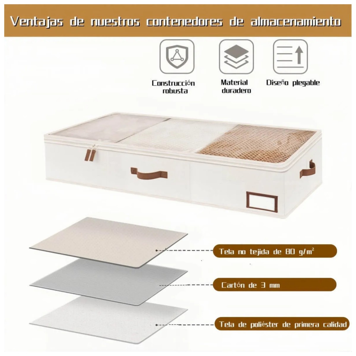 Cajas Organizadoras Plegables Tela 2pzs 80x45x15 Cm Blanco image number null