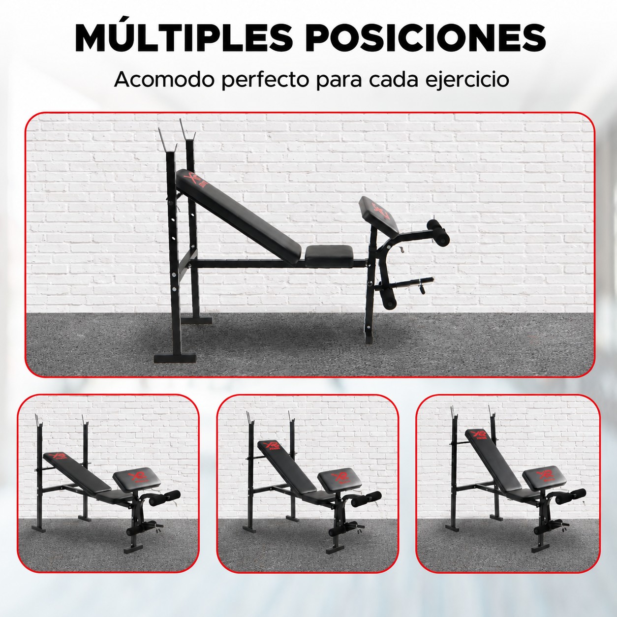 Banco Para Pesas X-Rush Negro Con Respaldo Ajustable y Soporte De Hasta 300 Kg image number null
