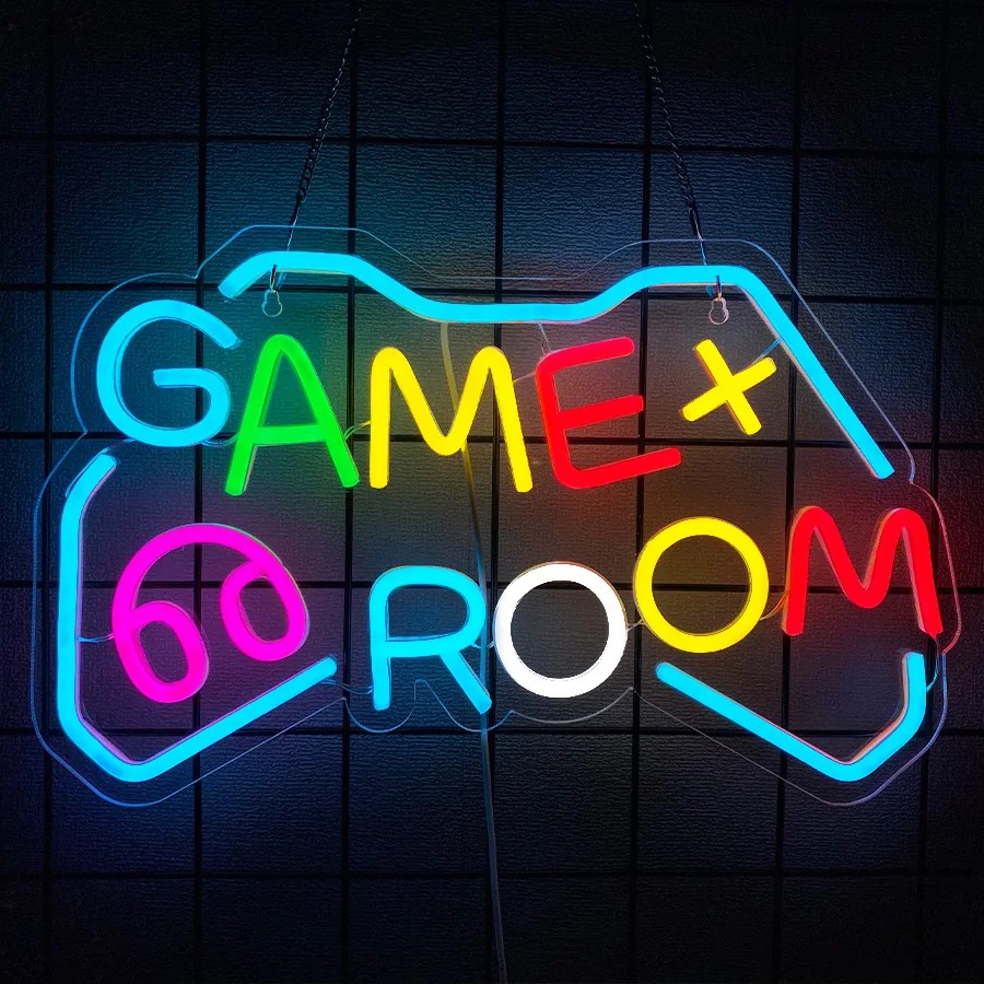 Letrero LED Ne&oacute;n Game On / Game Room Gamer USB Decoraci&oacute;n Cuarto Gaming, Pared Sala Juegos Dormitorio Regalo Gamer image number null