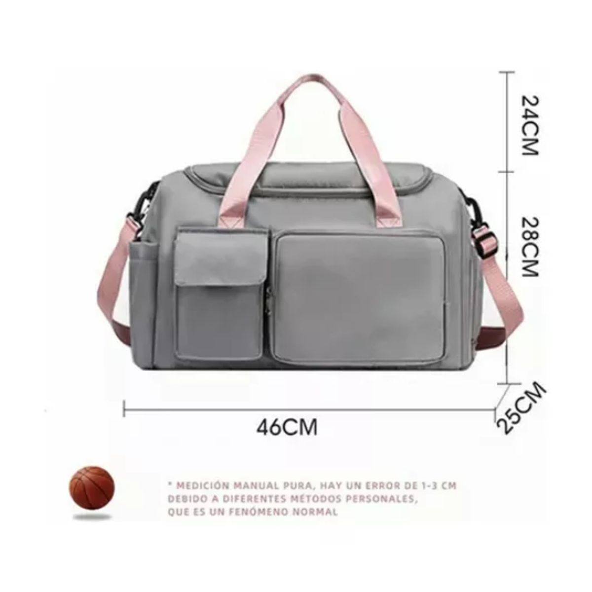 Maleta Gym Deportiva Bolsa Mujer Viaje Mochila Fitness Gris cintas rosa image number null