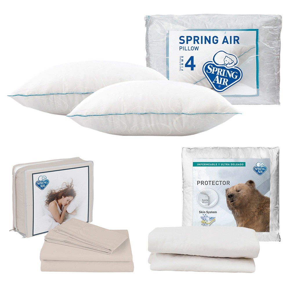 Protector Individual Spring Air Ultra Blanco + S&aacute;banas Spring Air Basic Crema + 2 Almohadas Spring Air Osos image number null