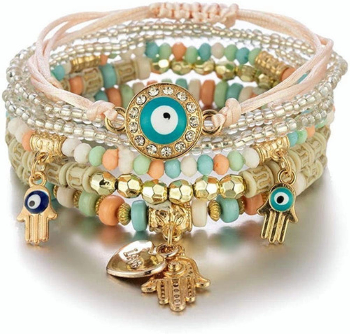 4 Pulseras de Amistad Cuentas Boho y Multicapa image number null